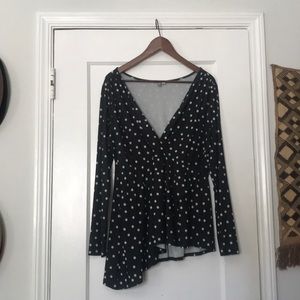 ASOS asymmetrical wrap polka dot blouse top